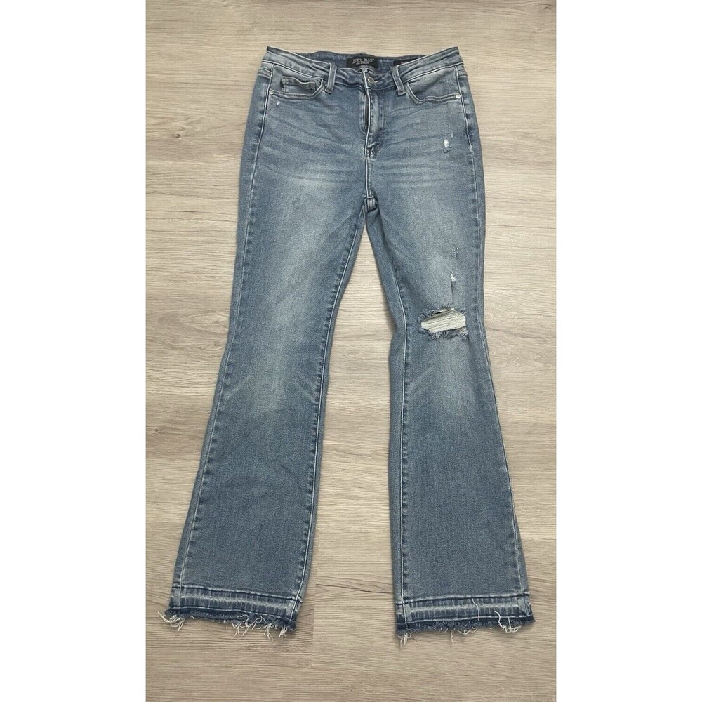 Judy Blue Mid Rise Destroyed & Released Hem Bootcut Jeans women 7/28